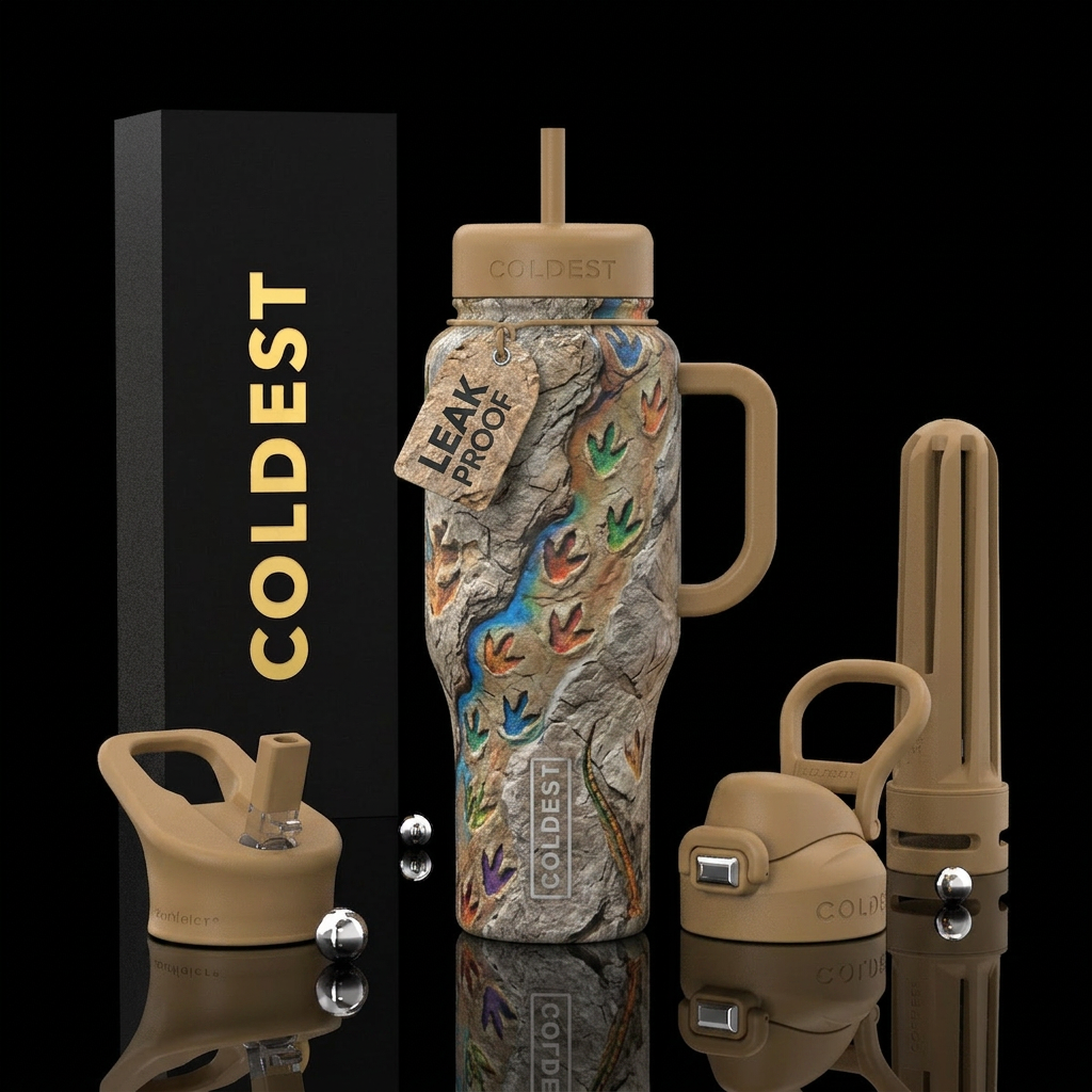Dinosaur track way in bedrock along a river water bottle design