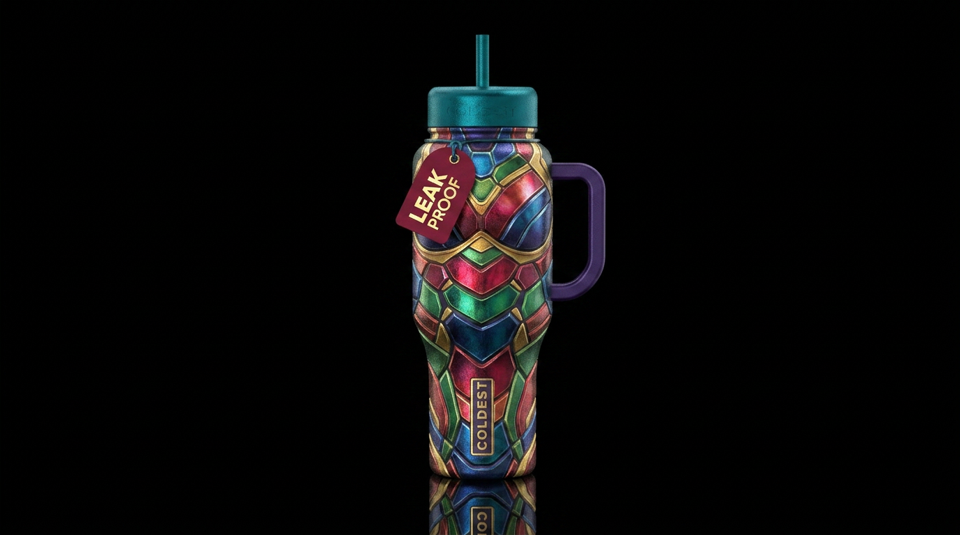 Feminine cos play armor in bright colors water bottle design