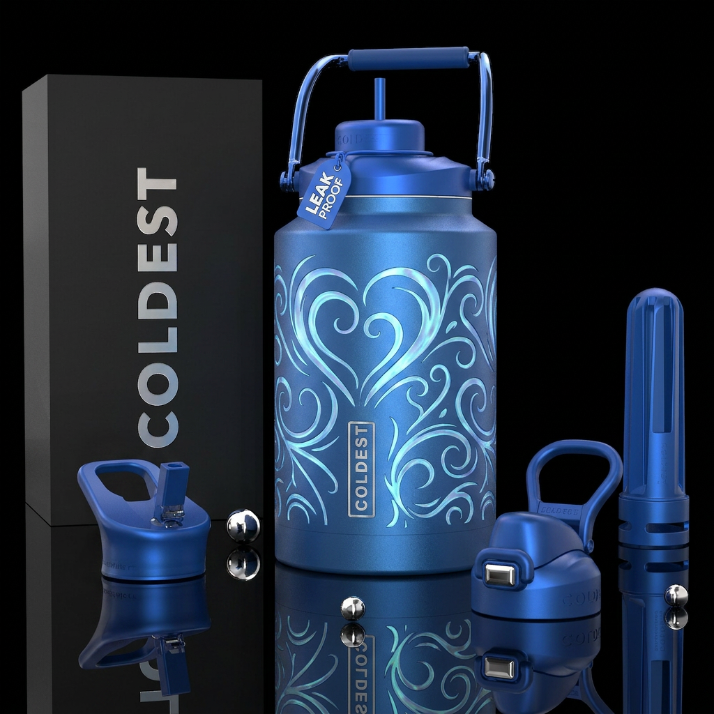 Flat metalic blue with light blue iridescent swirl... water bottle design