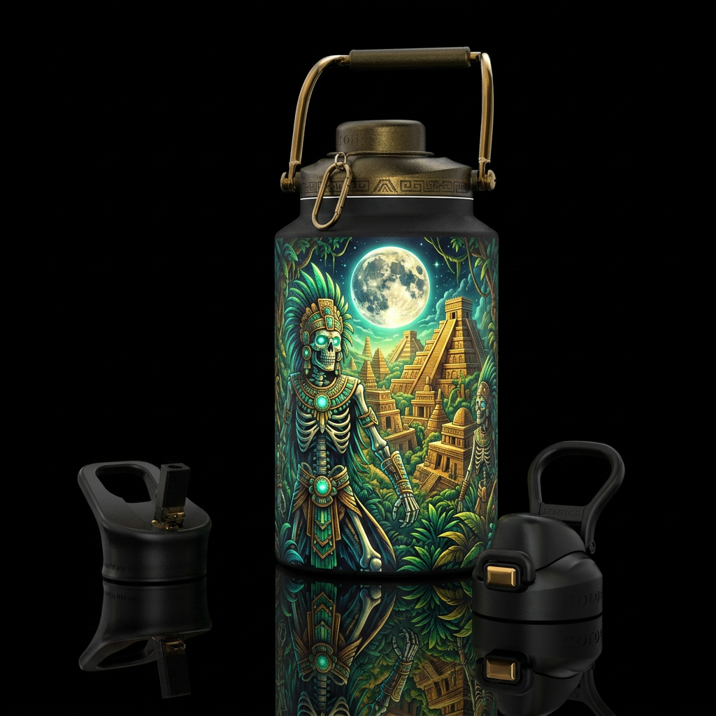 Glowy aztec skeletons protecting their city of Gol... water bottle design