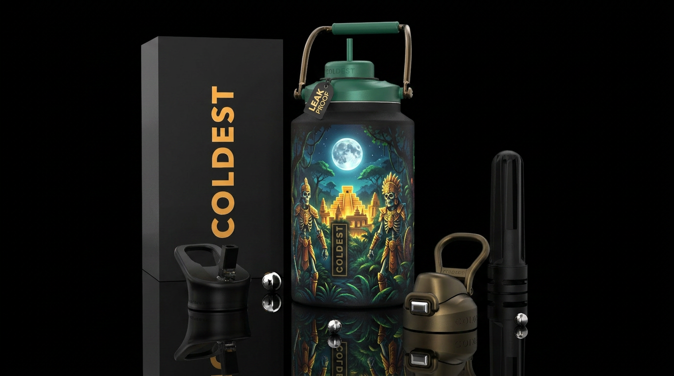 Glowy aztec skeletons protecting their city of Gol... water bottle design