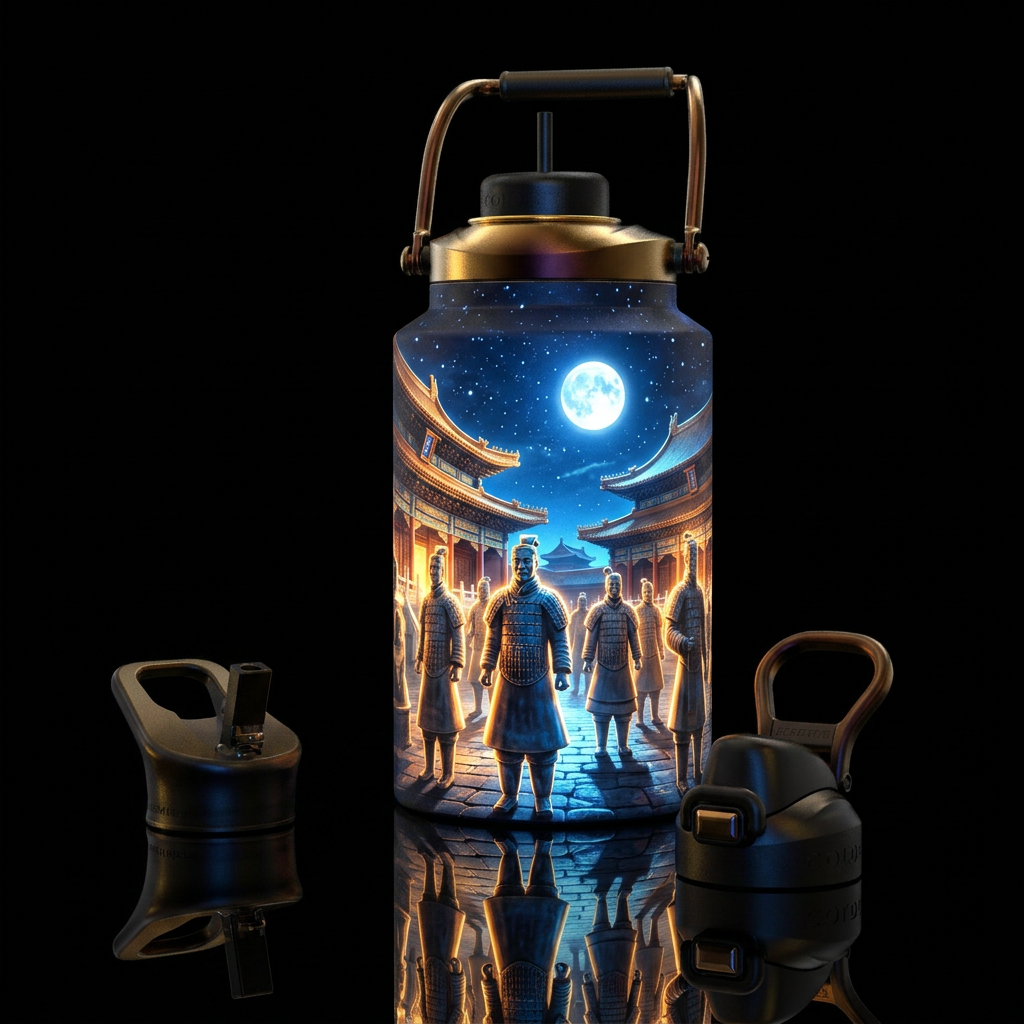 Glowy chinese terracotta warriors coming alive in ... water bottle design