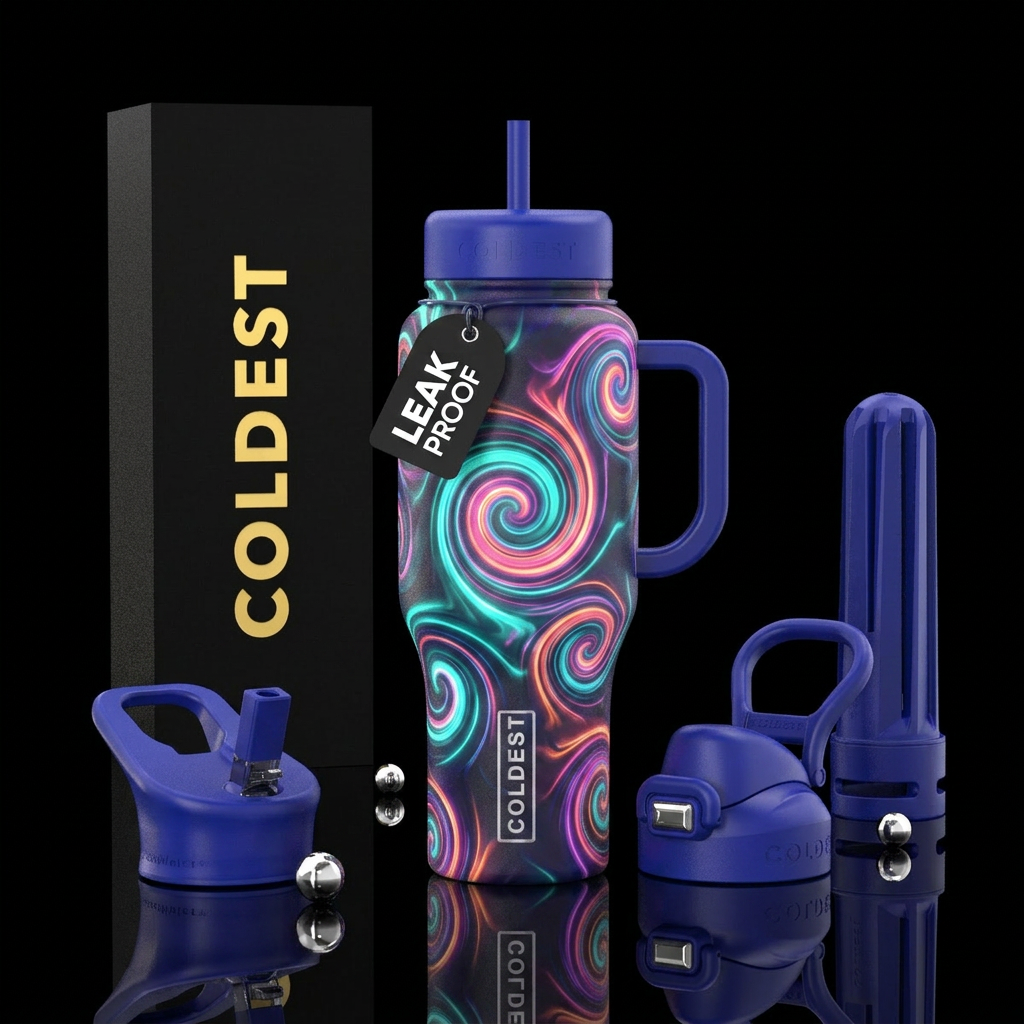 Glowy abstract spirals water bottle design