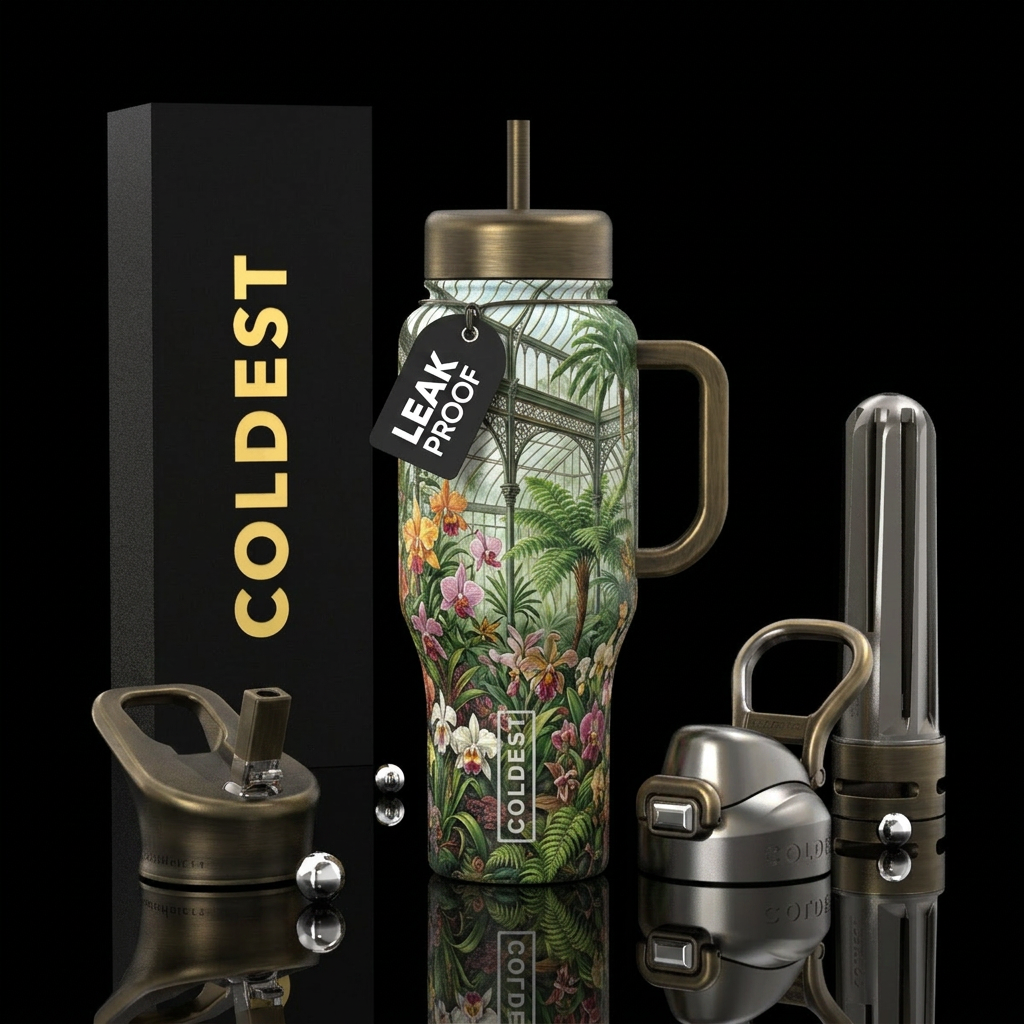 Mid 1800s greenhouse full of rare and exotic plant... water bottle design