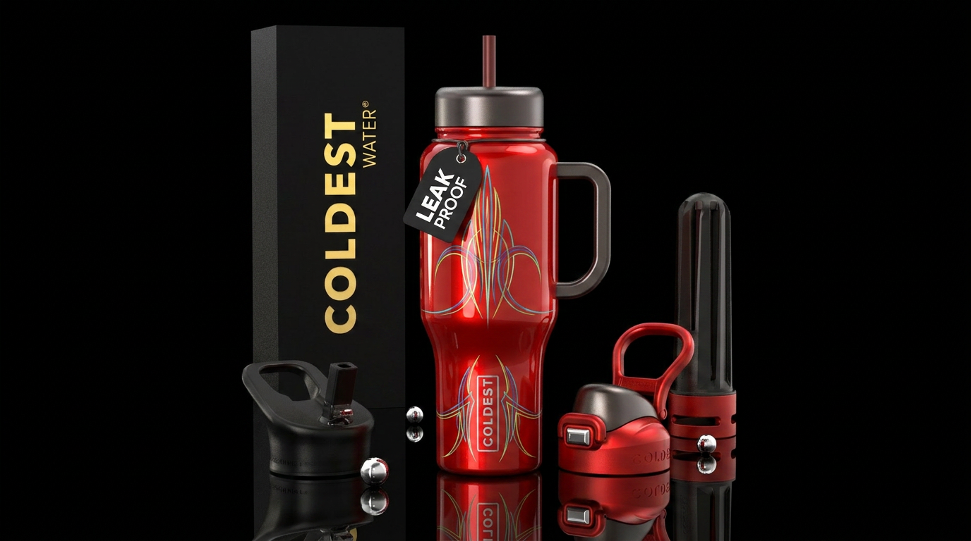 1950 red hotrod color with custom iridescent pinst... water bottle design