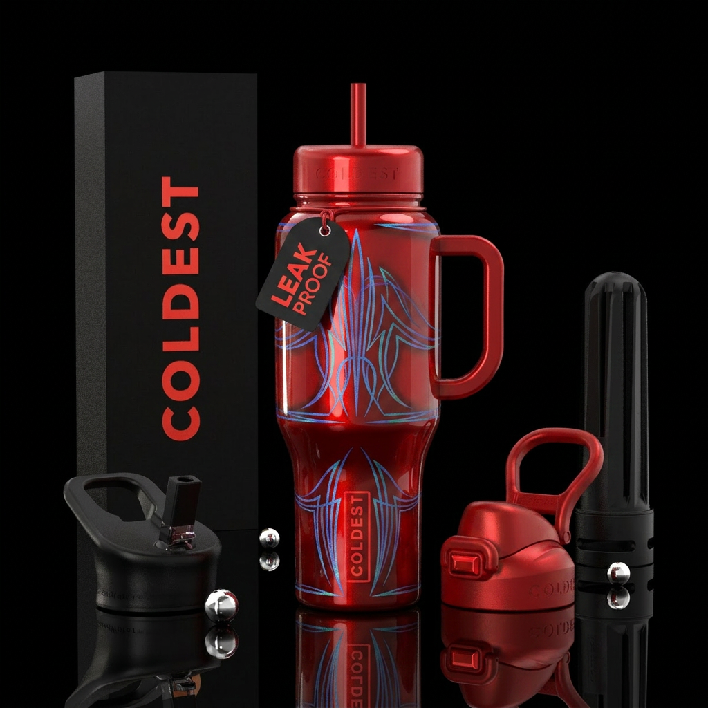 1950 red hotrod color with custom iridescent pinst... water bottle design