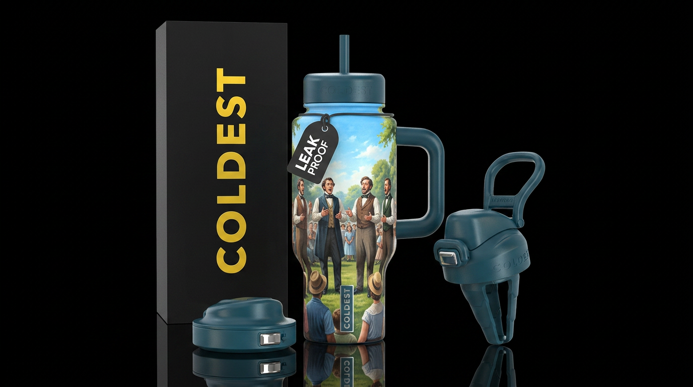 1850s quartet singing to a crowd of people during ... water bottle design