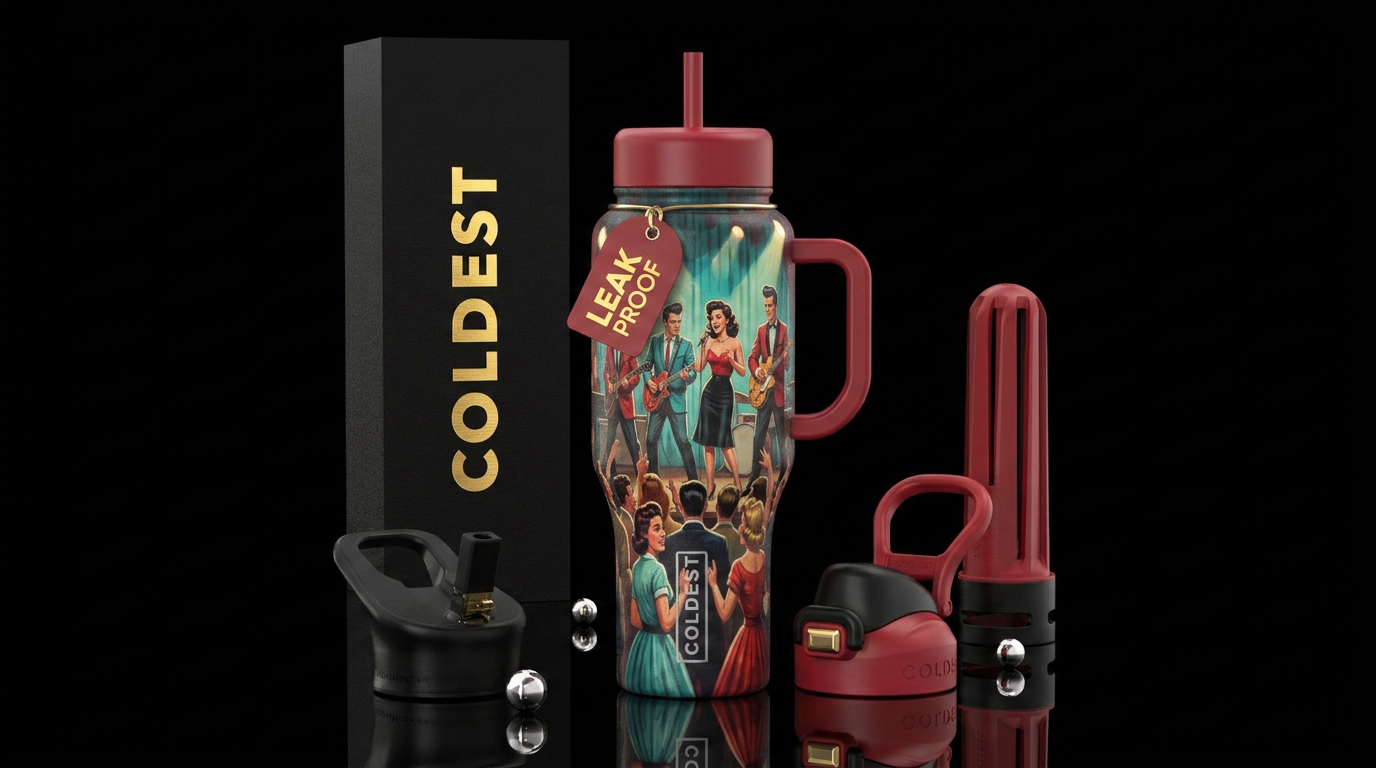 1950s band performing to fans water bottle design