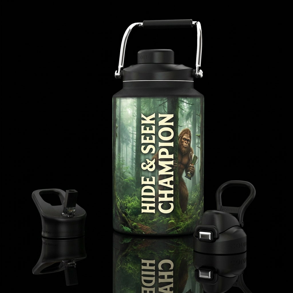 Bigfoot the hide and seek champion water bottle design