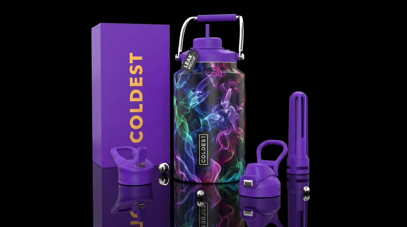 Swirly smoke on black water bottle design