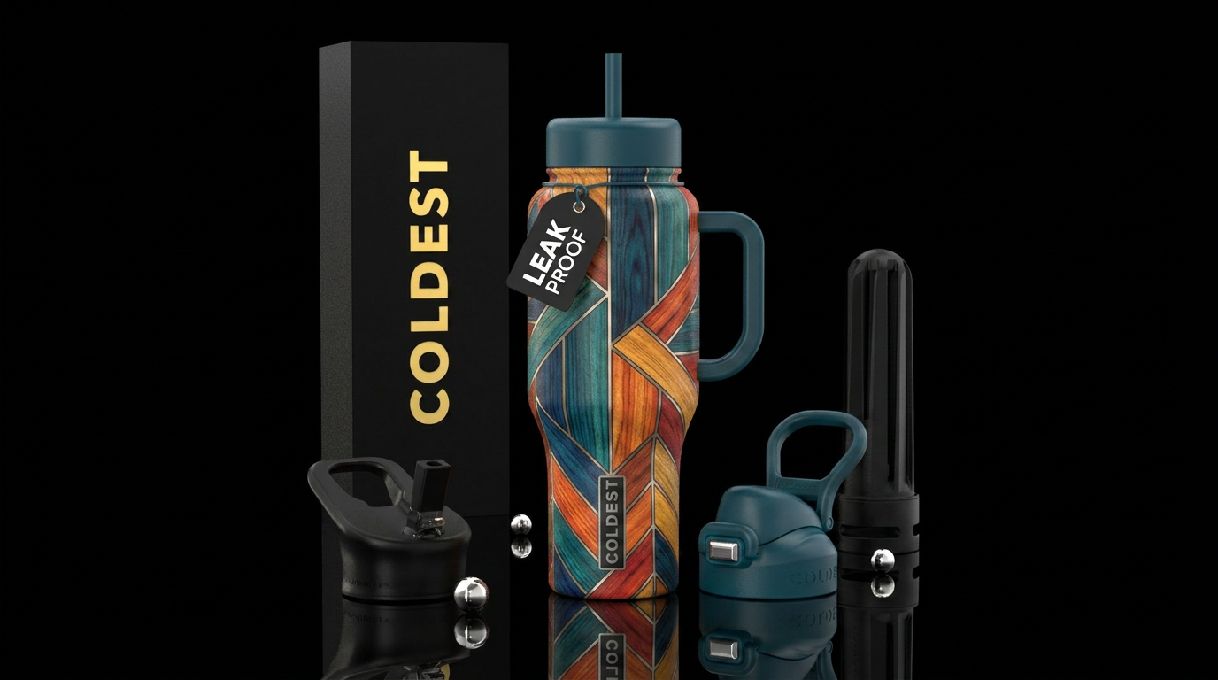 Tumbler is geometric teak decking water bottle design