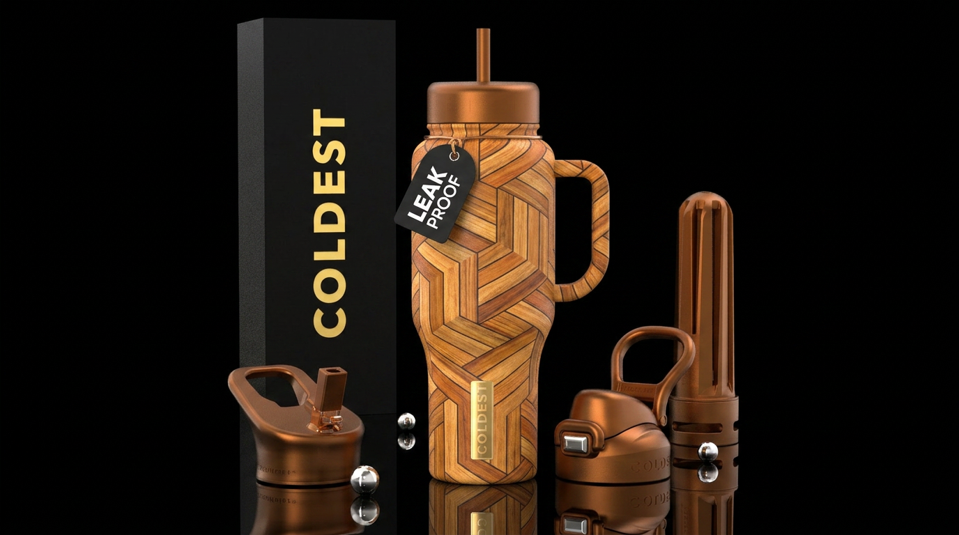 Tumbler is geometric teak decking water bottle design