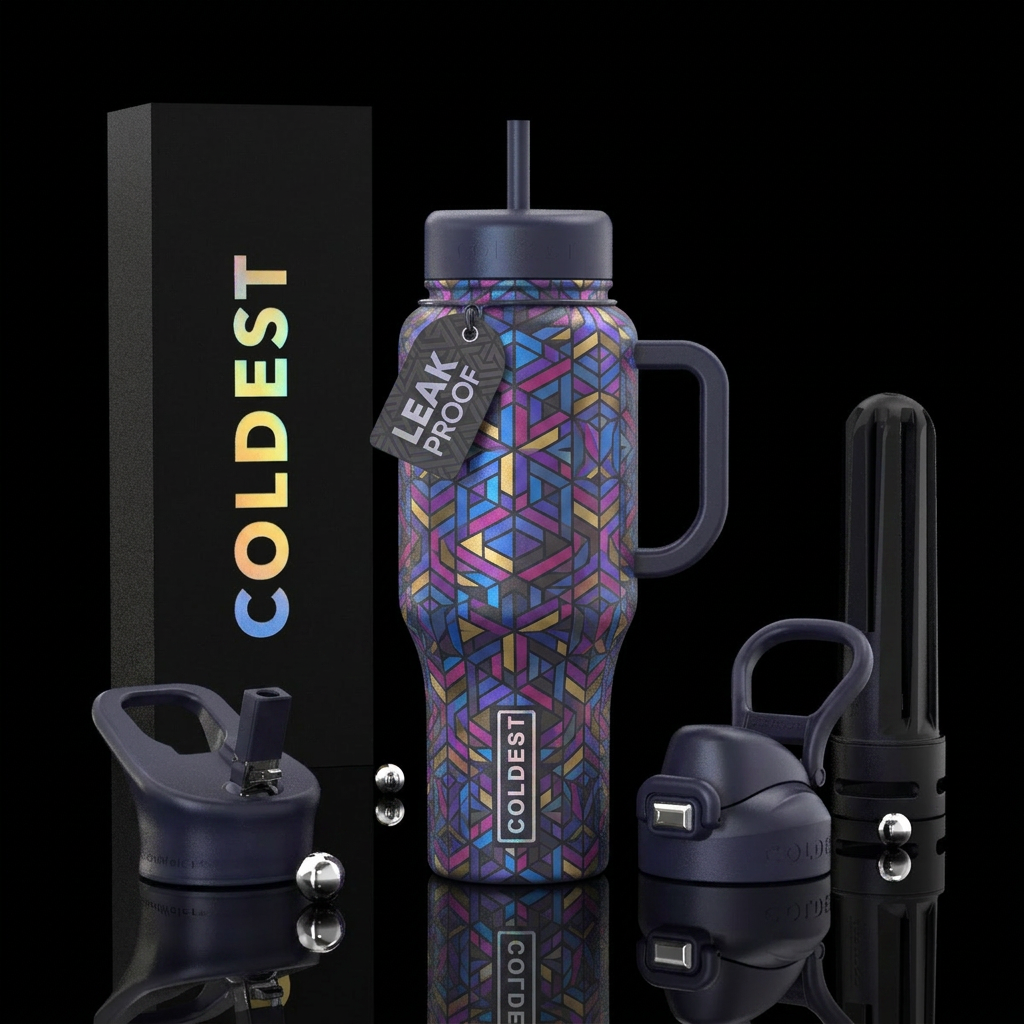 Tumbler is black, dark Grey, light Grey, and white... water bottle design