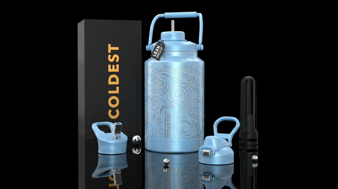 Tumbler is swirls etched into stainless steel with... water bottle design