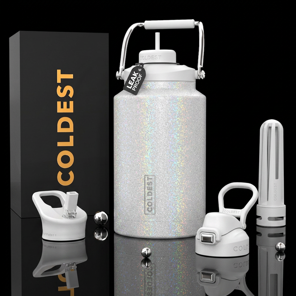 Textured glittery white water bottle design