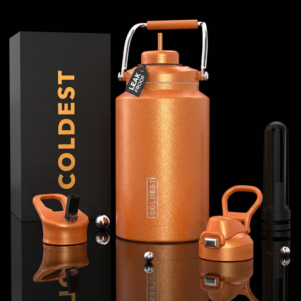 Textured glittery pearl orange water bottle design