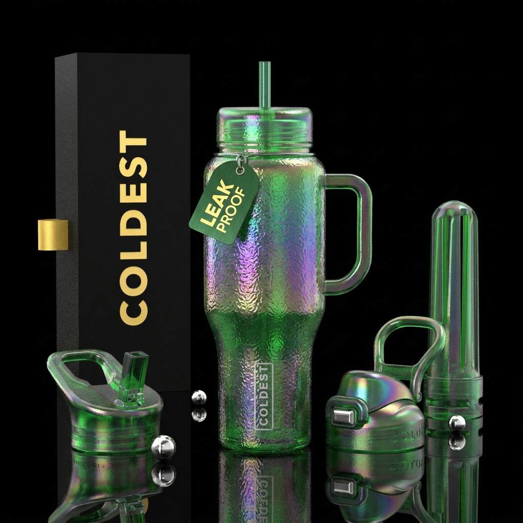 Shimmering green carnival glass textured water bottle design