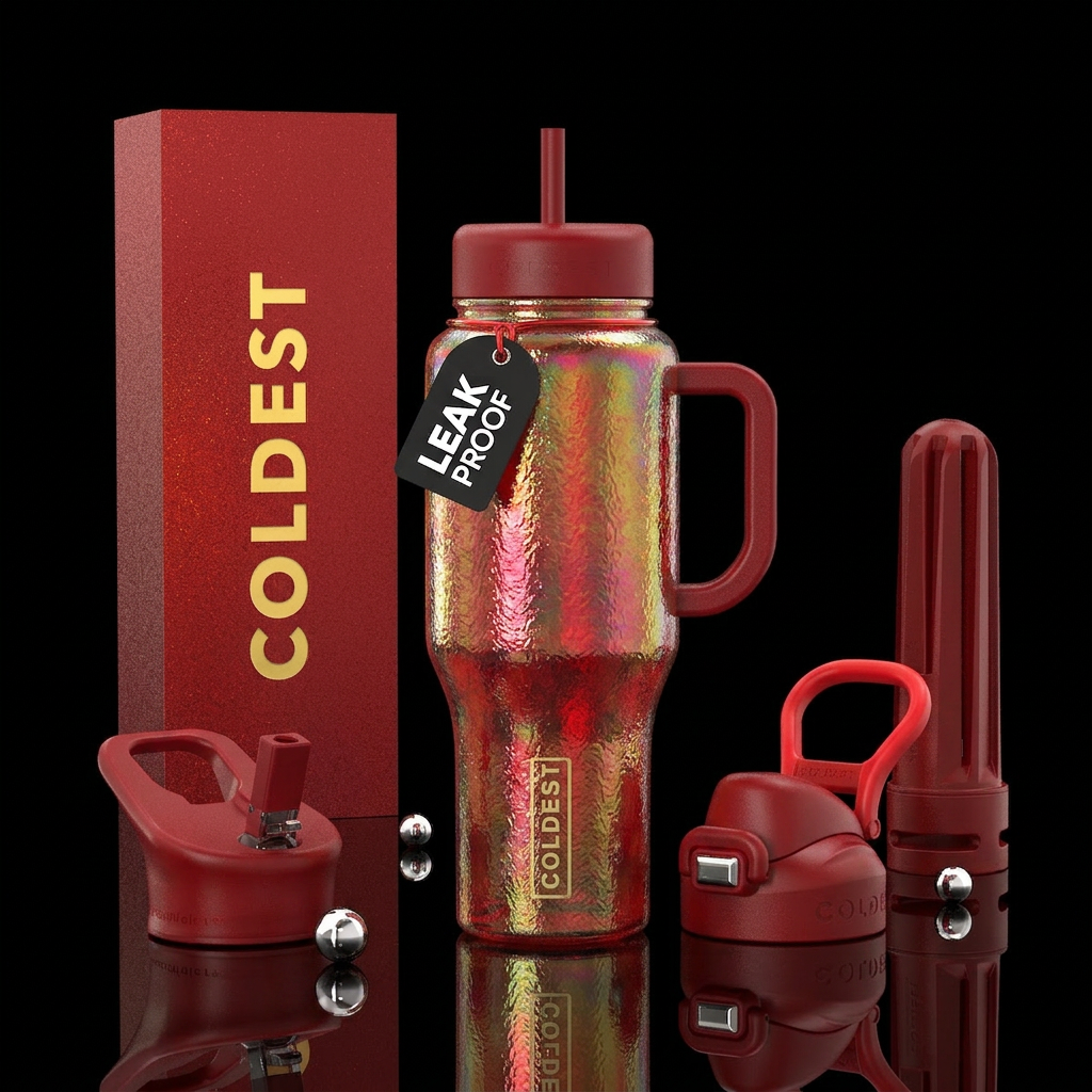 Shimmering red carnival glass textured water bottle design