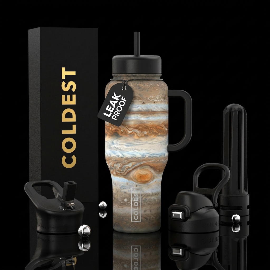 Tumbler looks like the gas formations of Jupiter water bottle design