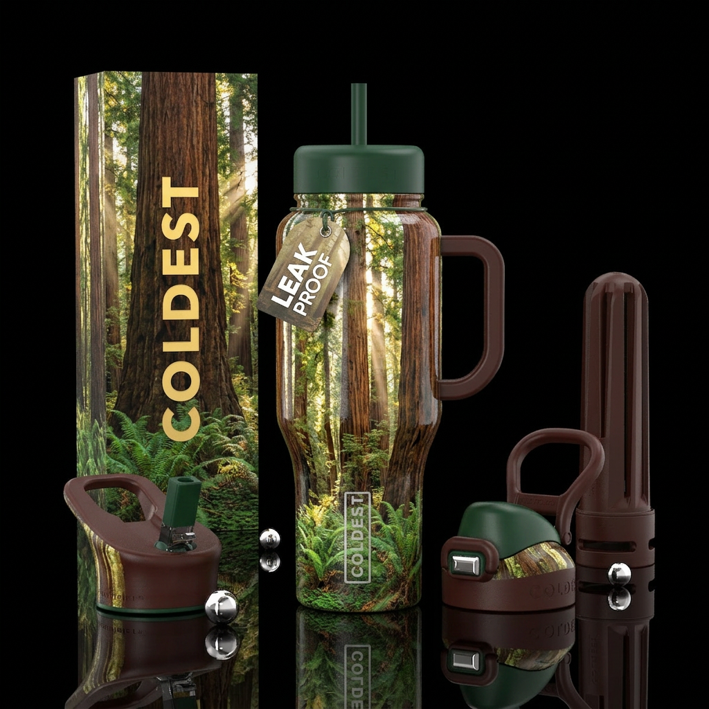Redwood forests of Californis water bottle design