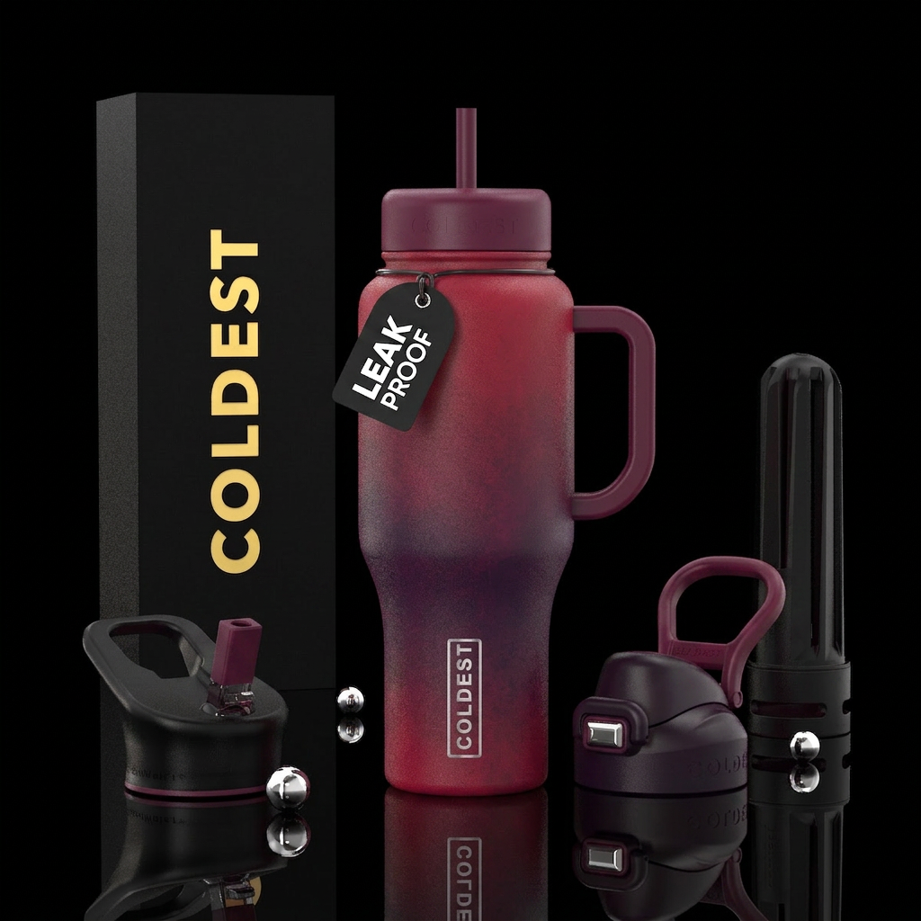 Tumbler is strawberry blackberry colored water bottle design