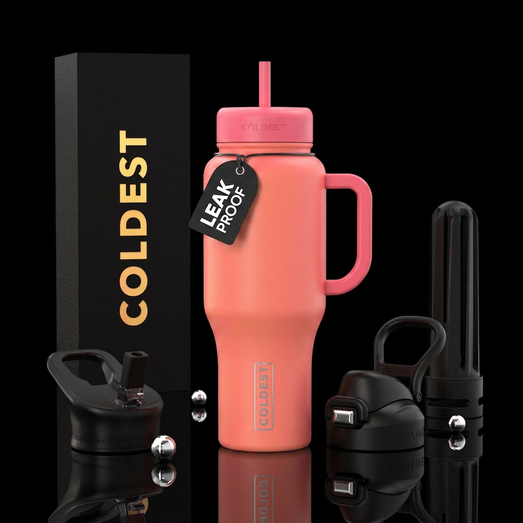 Tumbler is pink lemonade colored water bottle design