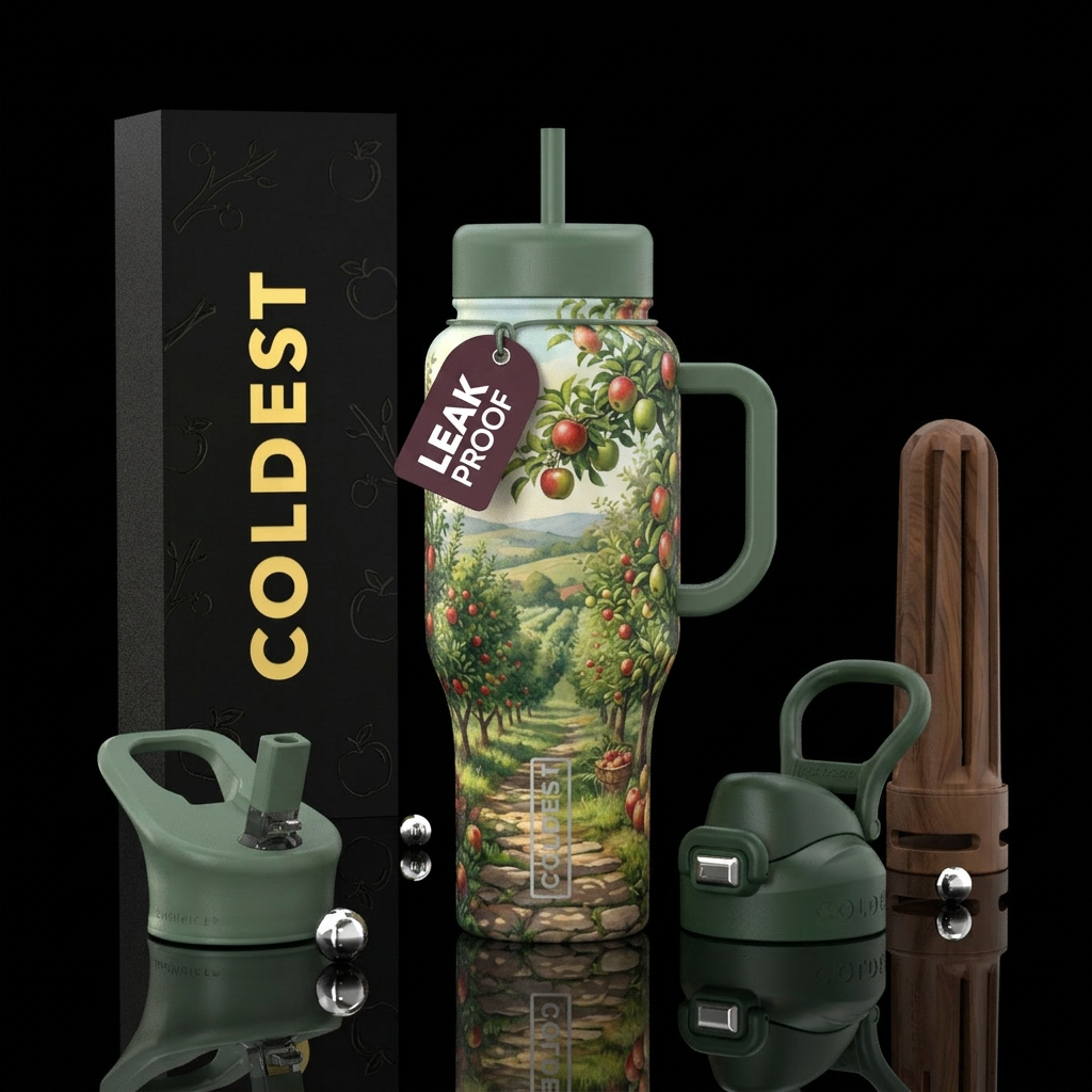 Tumbler is an apple orchard water bottle design