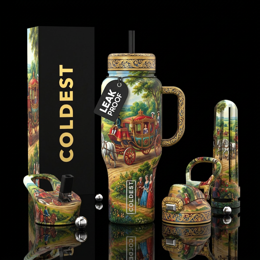 Royal carriage in the 16th century on country road water bottle design