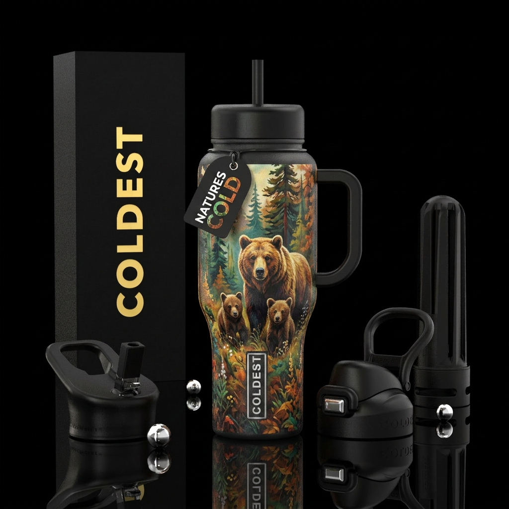 Mother bear with cubs water bottle design