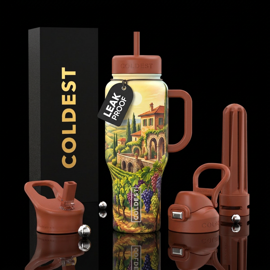 Italian villa with vinyard water bottle design