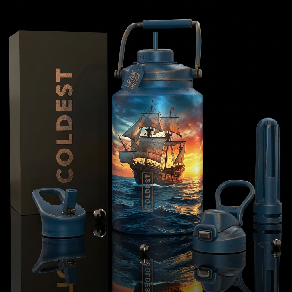 Sailing ship on the way to the new world water bottle design