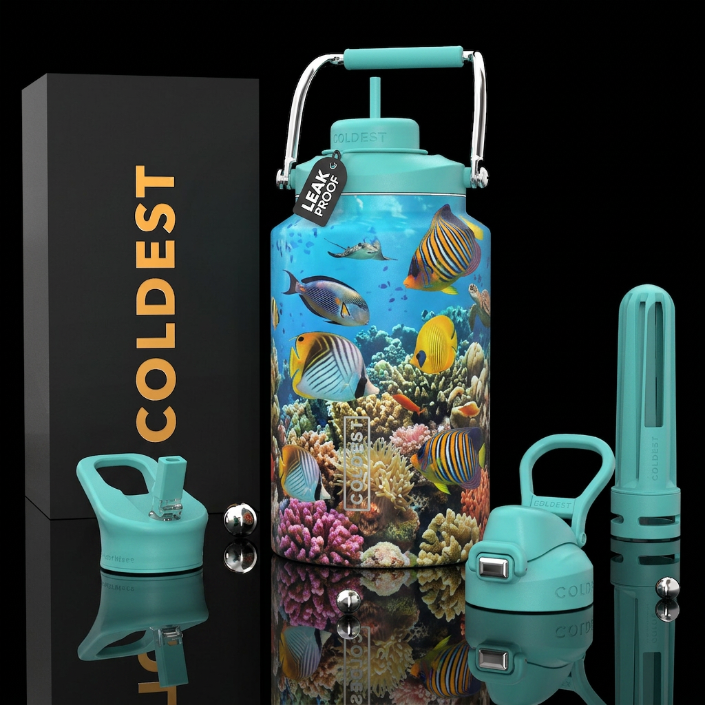 Tropical reef full of sea life water bottle design