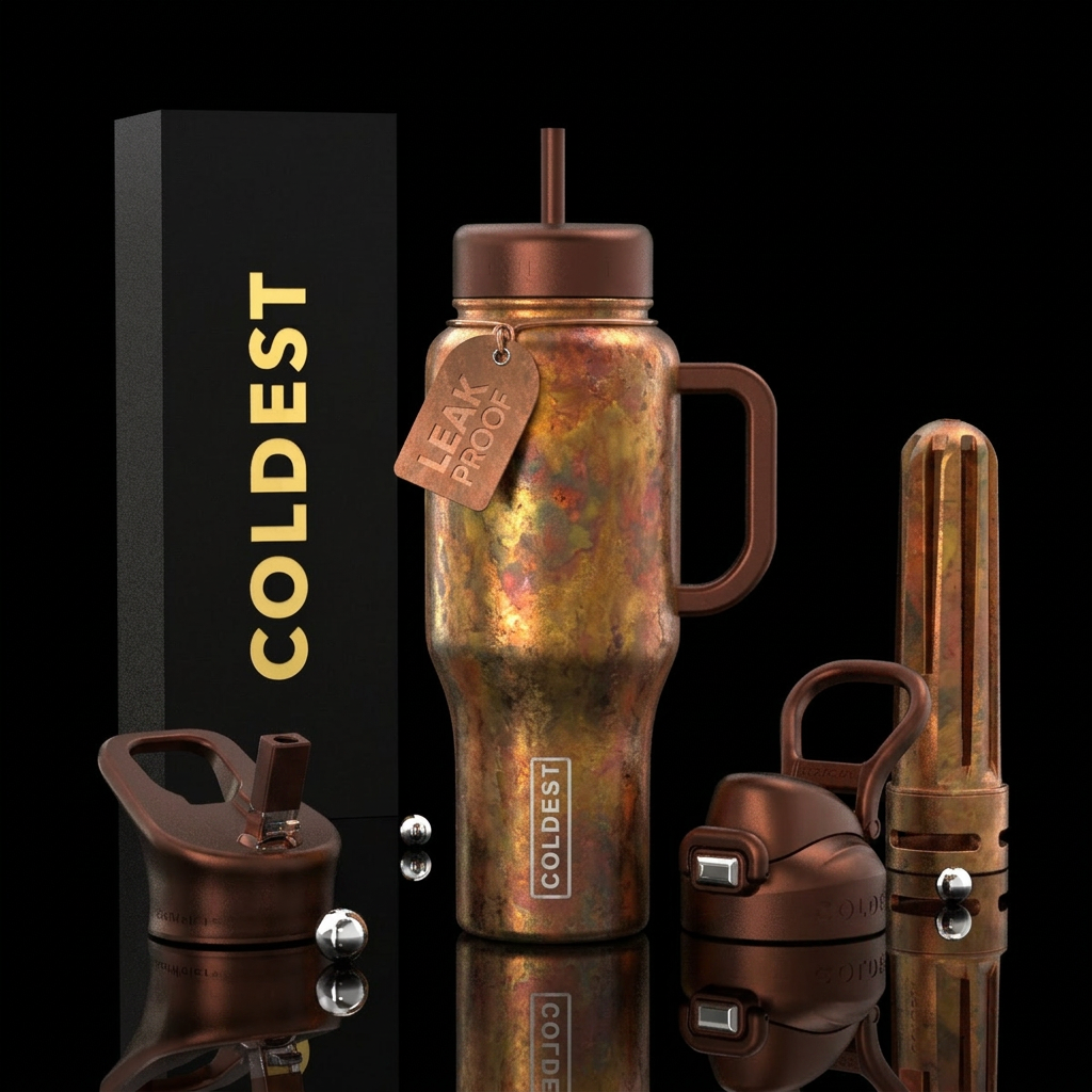 Tumbler is weathered copper water bottle design