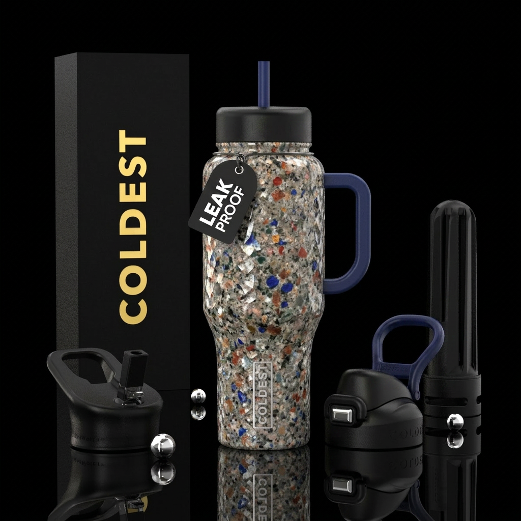 Tumbler is chiseled granite water bottle design