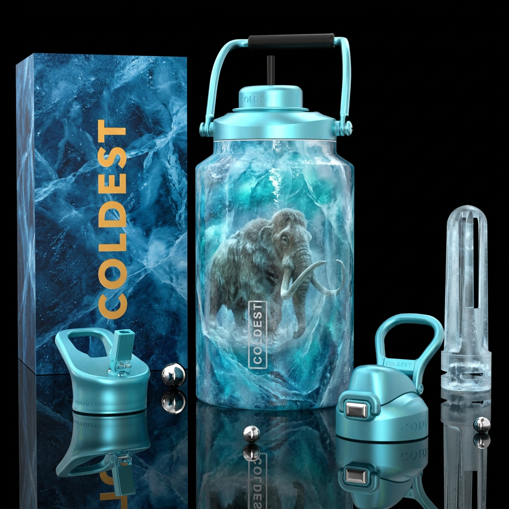 Glacial ice with frozen mammoth  being revealed water bottle design