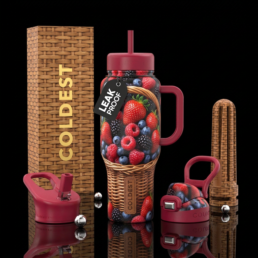 Tumbler is a basket of berries water bottle design