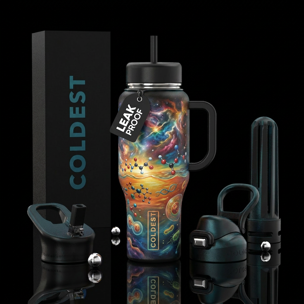 Tumbler is a painting of the origin of life water bottle design