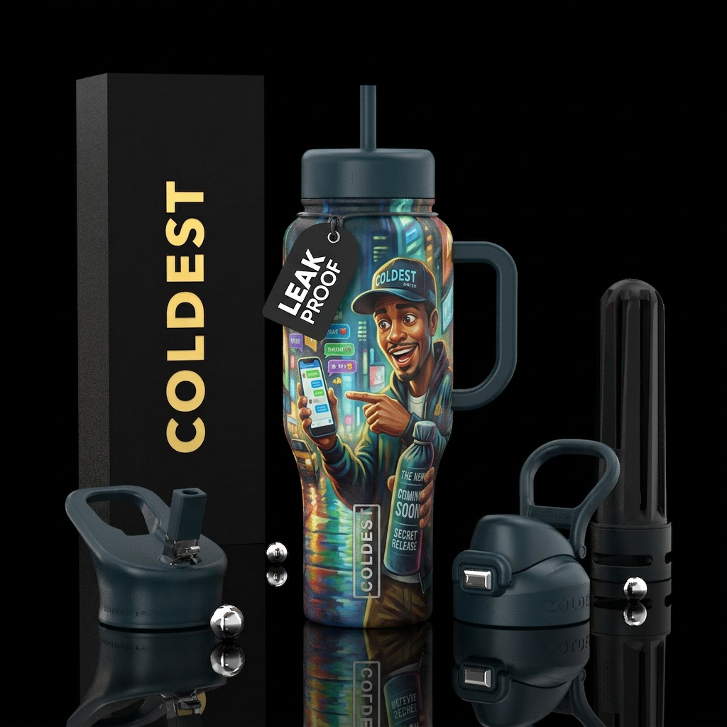 Painting of leaky Joe from Coldest teasing his soc... water bottle design