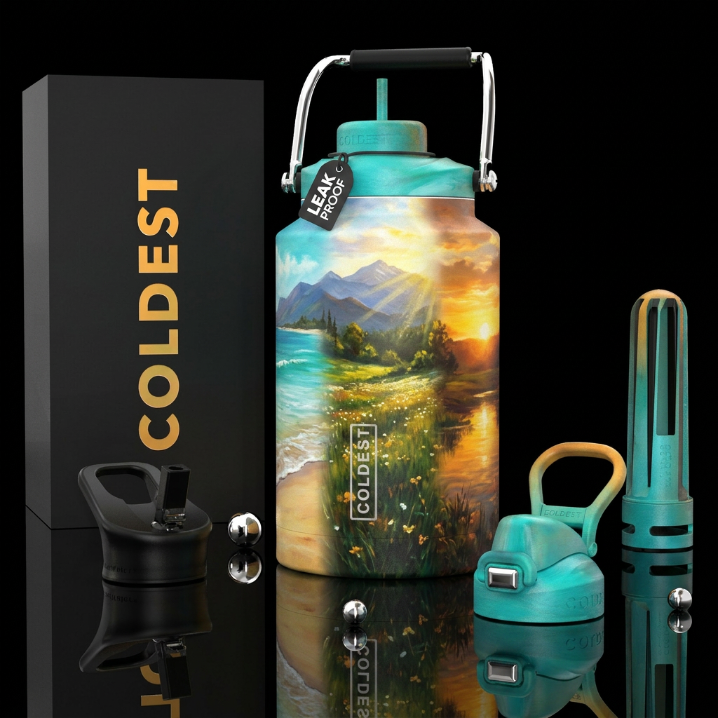 Tumbler is a painting of the perfect day. water bottle design