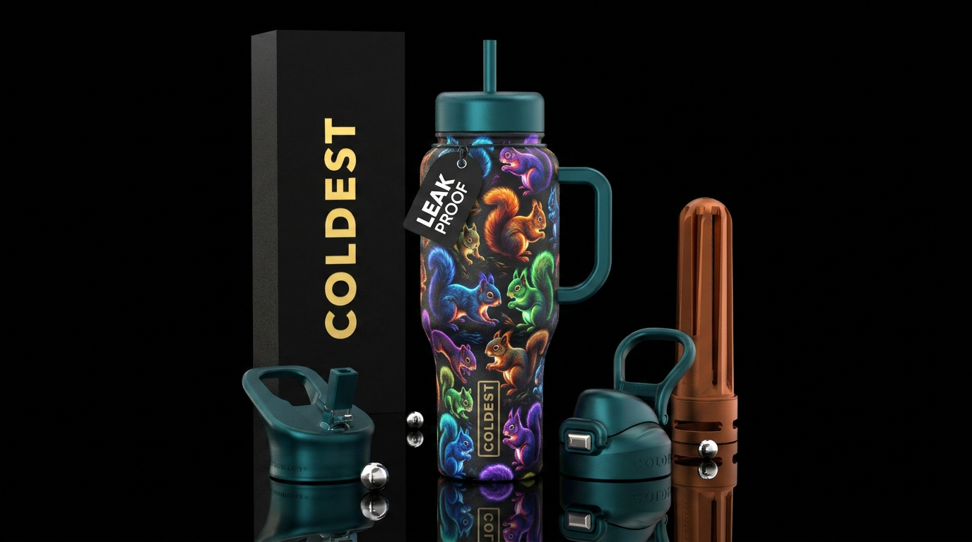 Glowy baby squirrels water bottle design