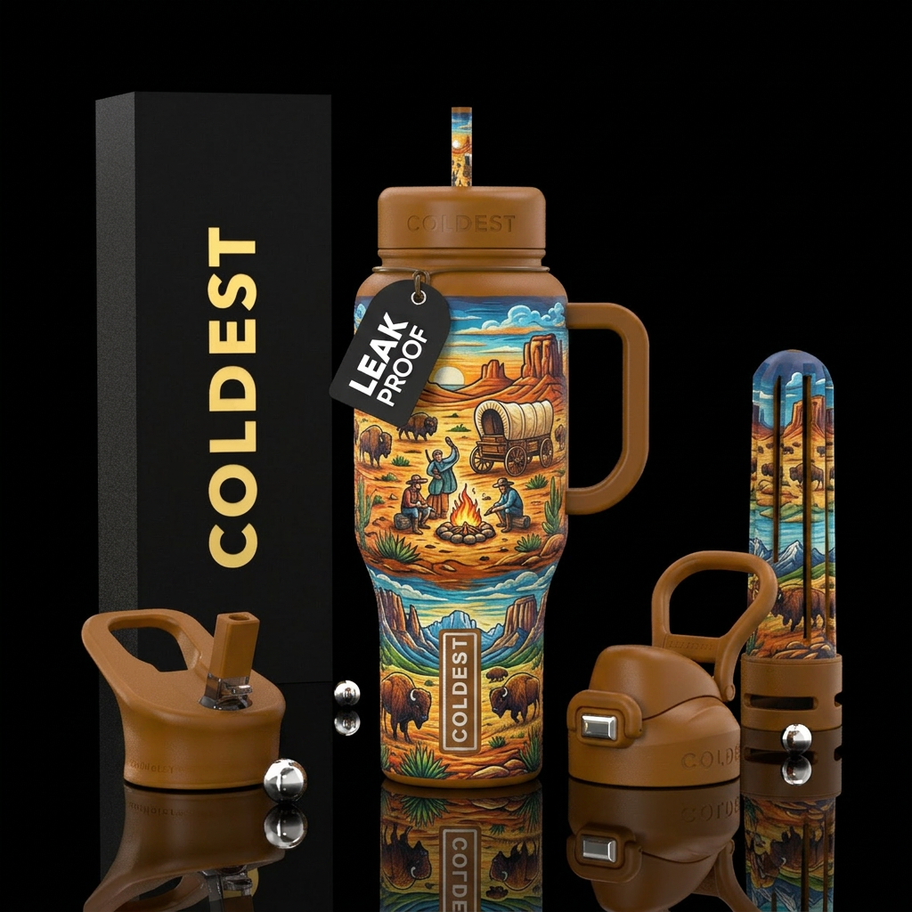 Westward expansion water bottle design