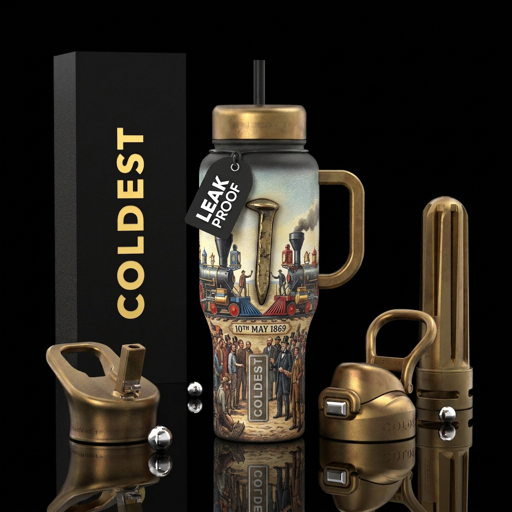 The golden spike where the railroad from the east ... water bottle design