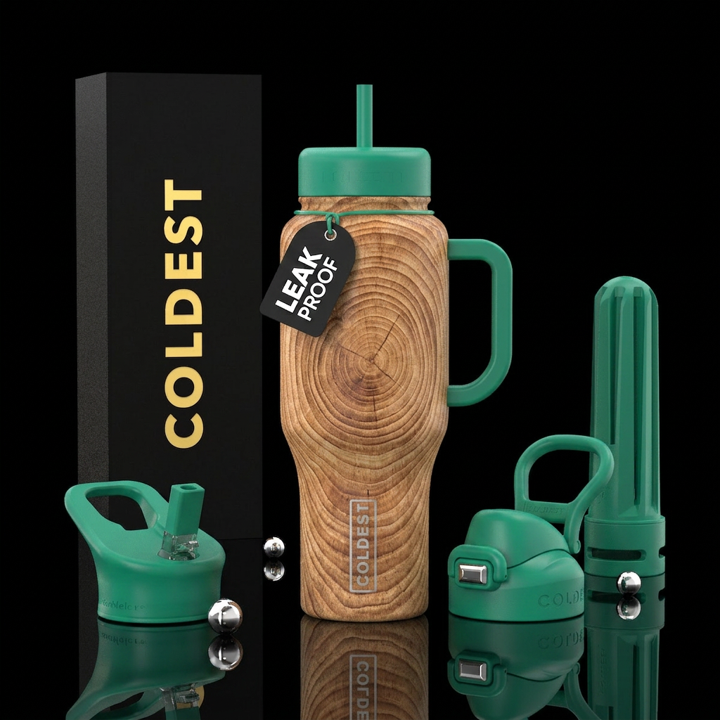 Tumbler is wood with rings like the cross section ... water bottle design