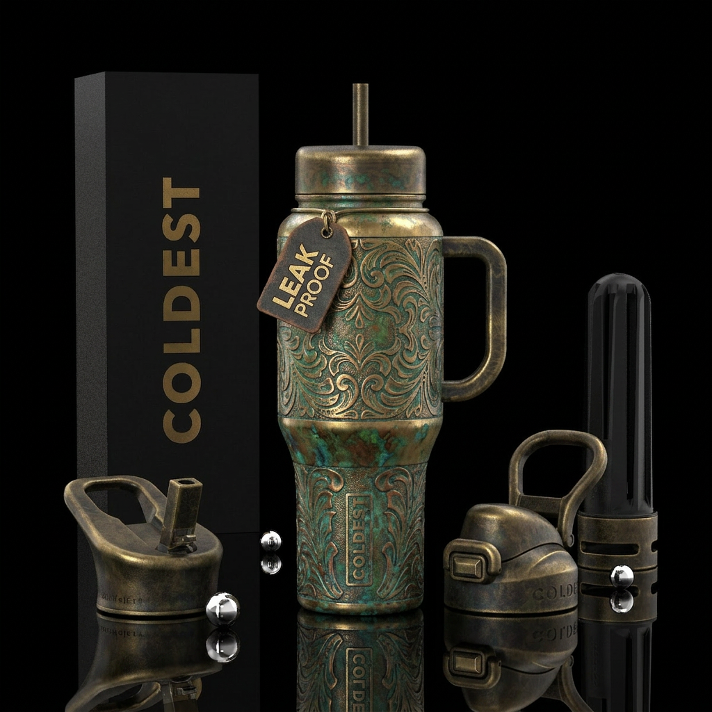 Tumbler is covered in tooled brass with patina. It... water bottle design