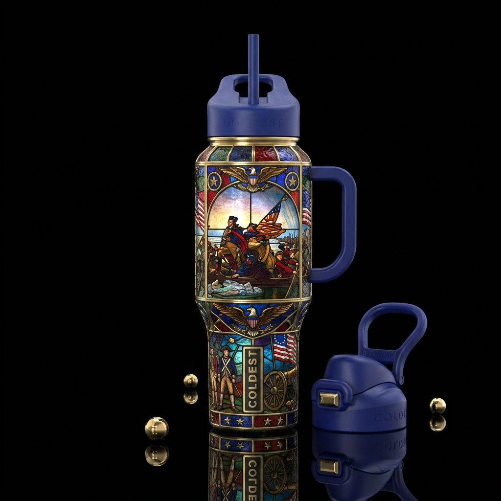 Tumbler is textured stained glass with brass highl... water bottle design