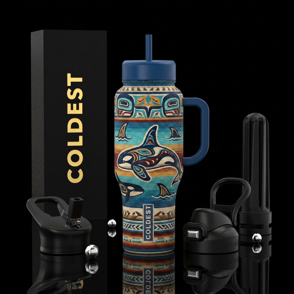 Tumbler is a northern native Inuit inspired blanke... water bottle design