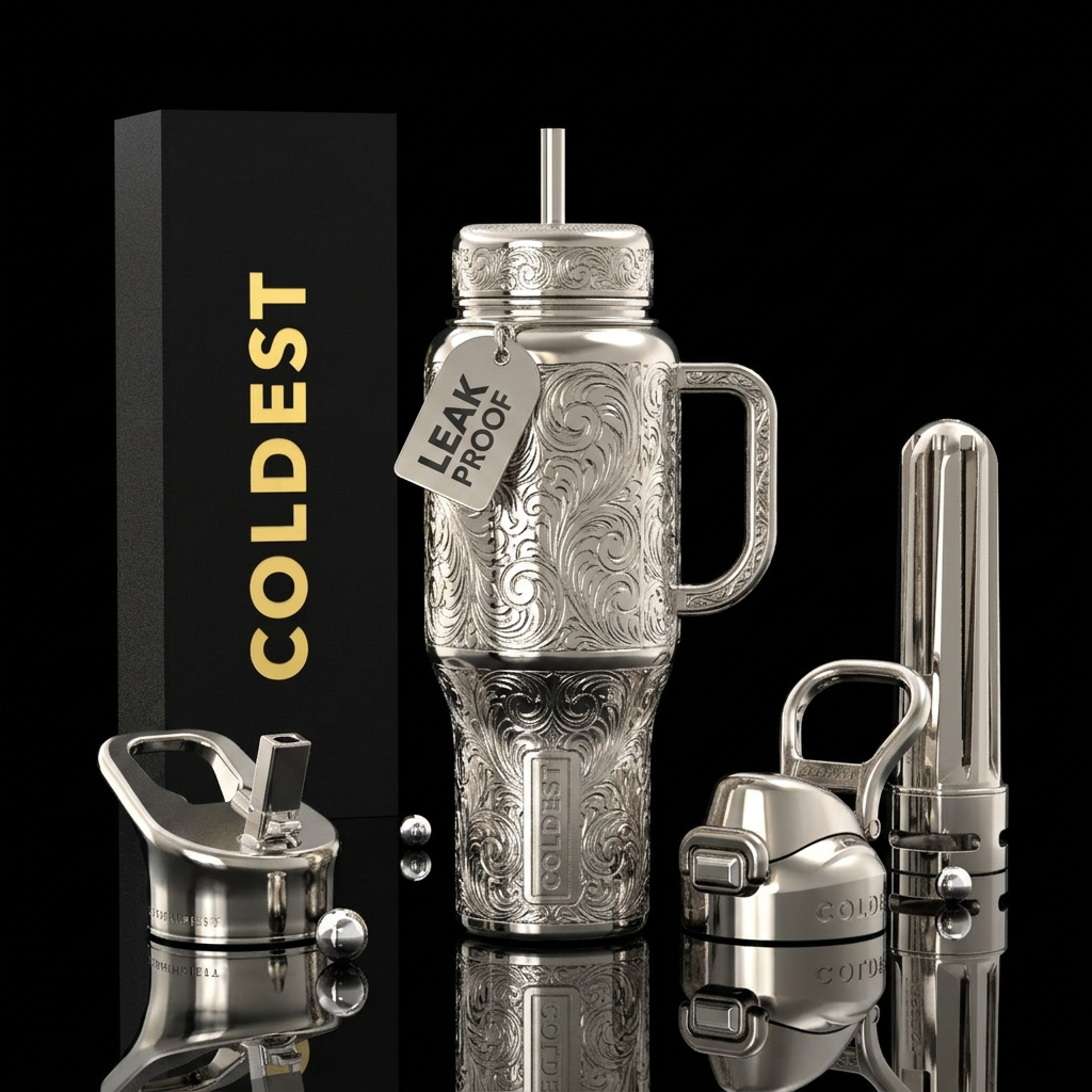 Tumbler is engraved like a nickel plated gun fight... water bottle design