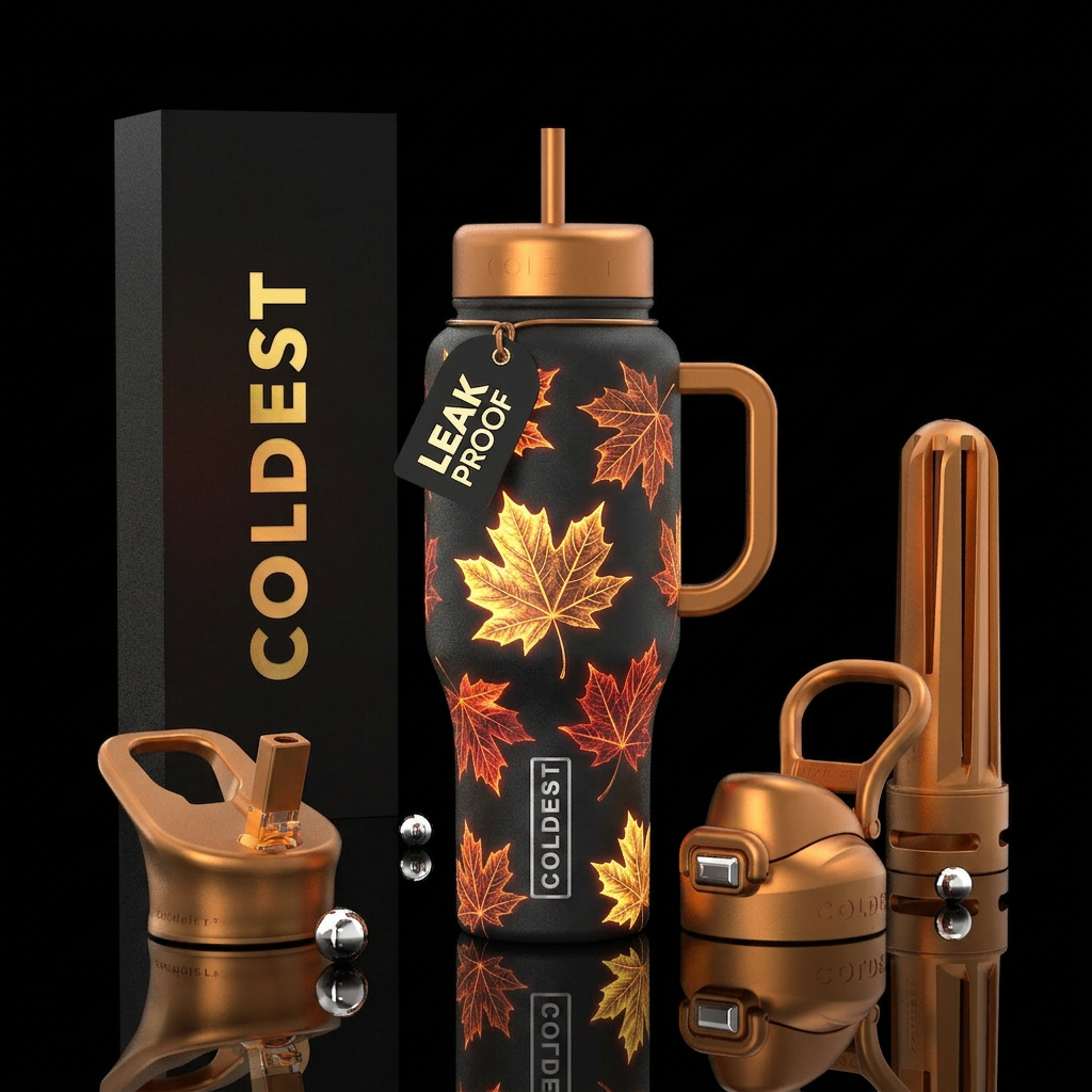 Glowy maple leafs water bottle design