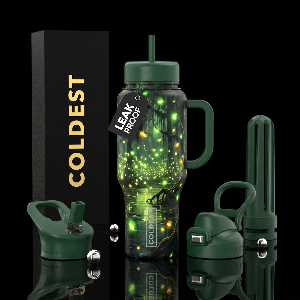 Glowy fireflies in the bayou water bottle design