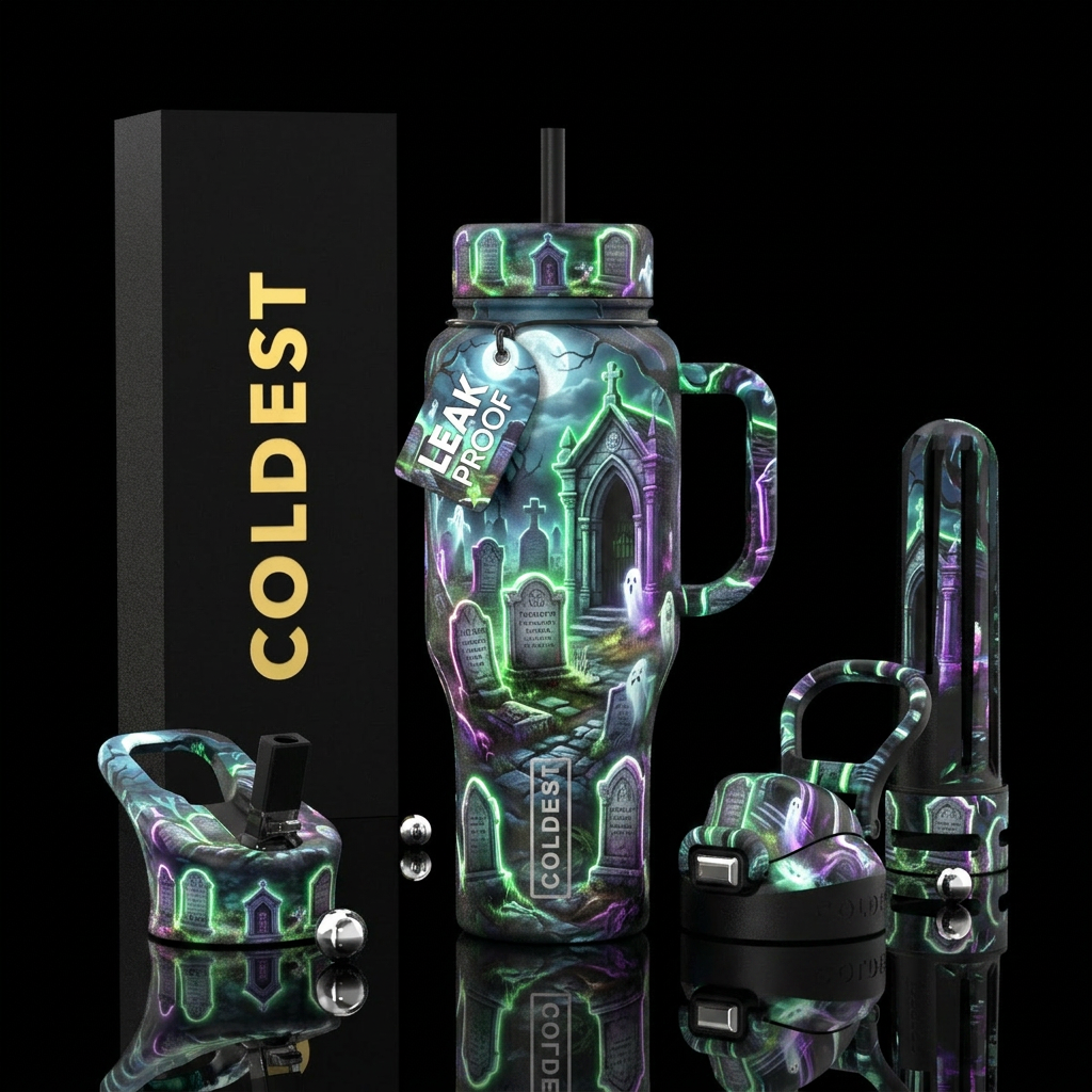 Glowy tombstones and crypts water bottle design